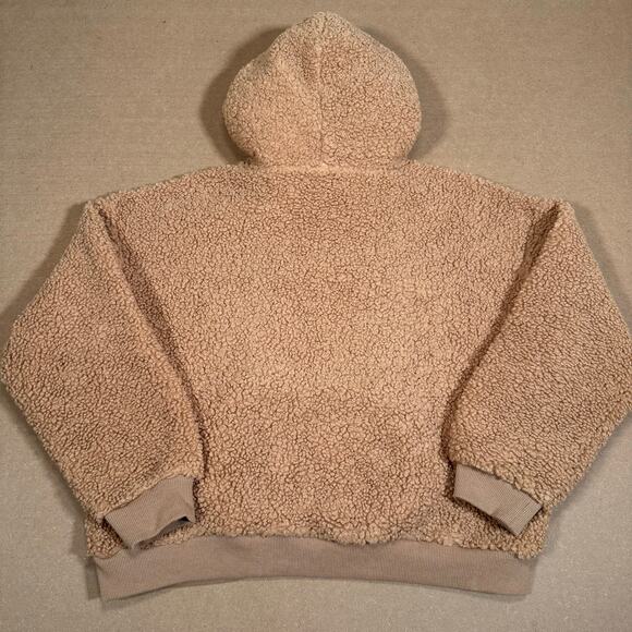 Teddy Bear Fleece Hoodie Lush Women’s Tan Fuzzy Cozy Pullover W/ Pocket Sz M - Picture 4 of 8